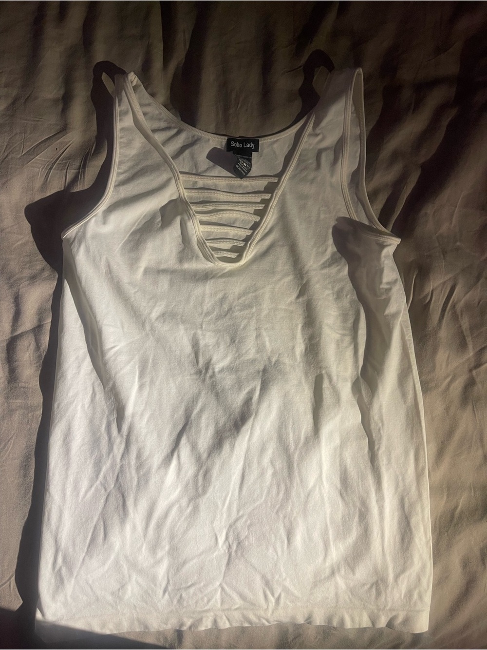 Soho Lady White Ladder-Detail V-Neck Tank